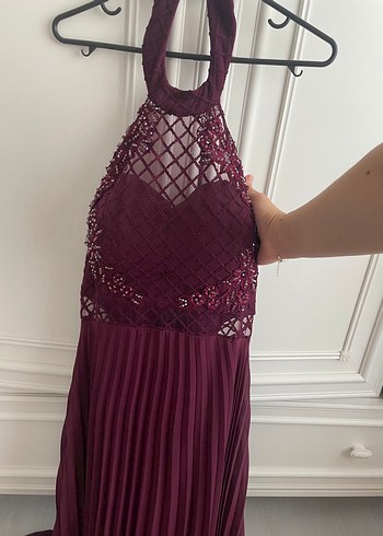 Bordo Pilili Uzun Bohem Abiye Elbise