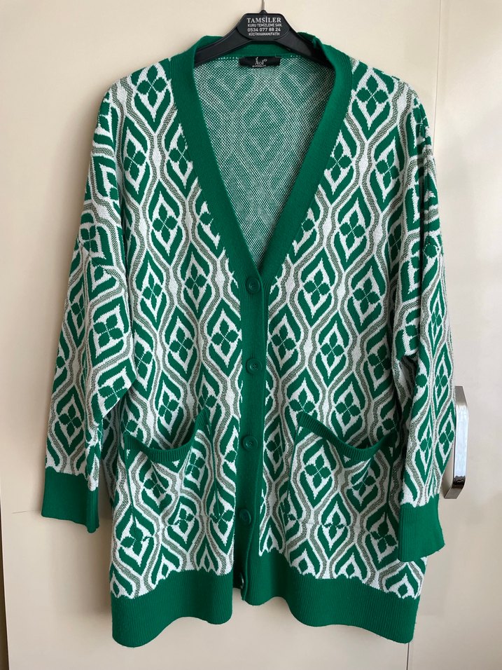 Bohem Desenli Yeşil Triko Hırka - Görsel 4