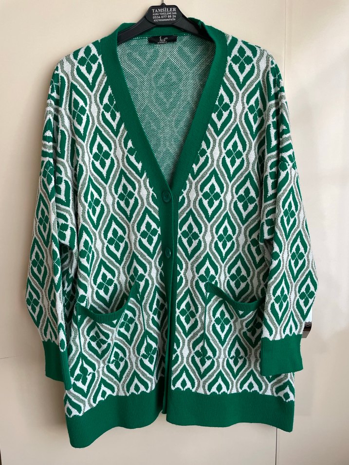 Bohem Desenli Yeşil Triko Hırka - Görsel 2