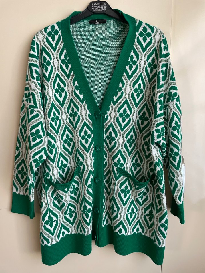 Bohem Desenli Yeşil Triko Hırka - Görsel 3