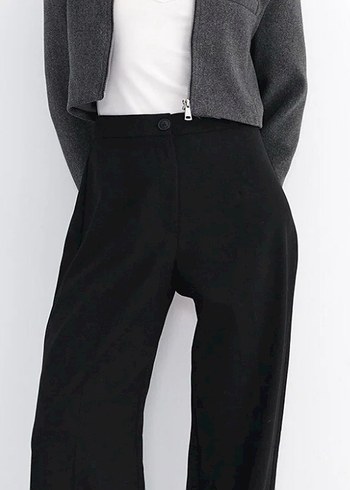 Düğmeli Siyah Kadın Kumaş Pantolon - Görsel 4