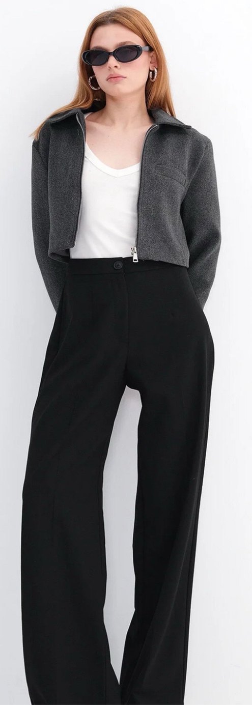 Düğmeli Siyah Kadın Kumaş Pantolon - Görsel 4