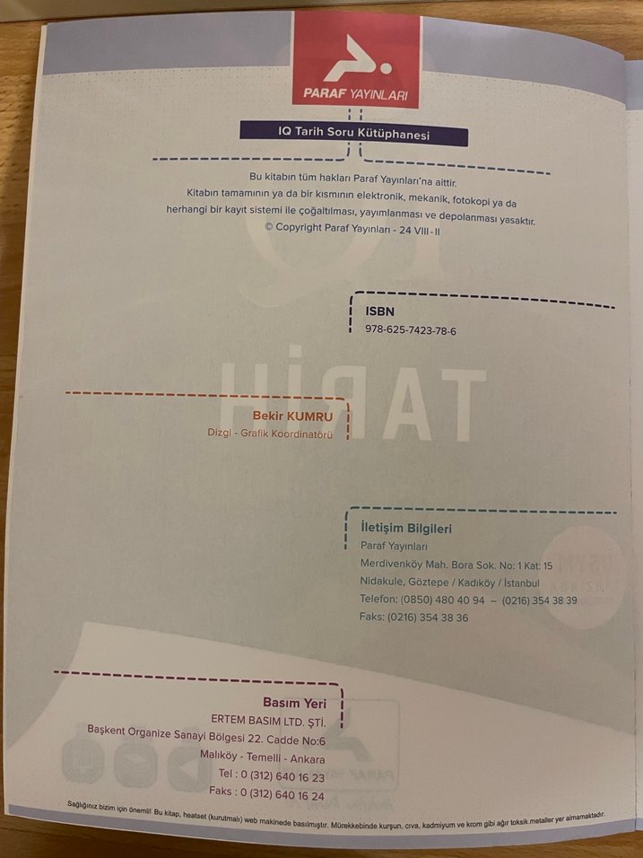 AYT IQ Tarih Soru Kitapçığı Paraf Yayınları - Görsel 2