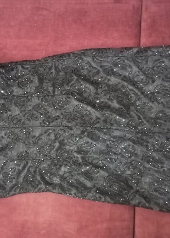 Diğer Siyah Nakışlı Uzun Kollu Gotik Abiye Elbise