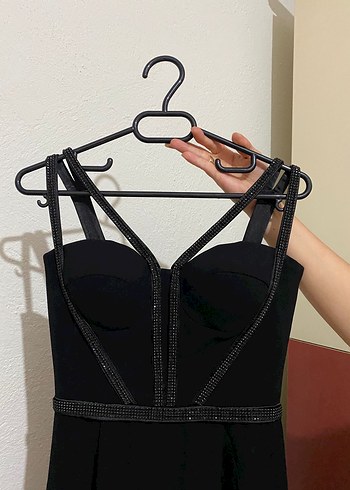 Siyah Midi Strappy Straplez Kadın Siyah Abiye Elbise