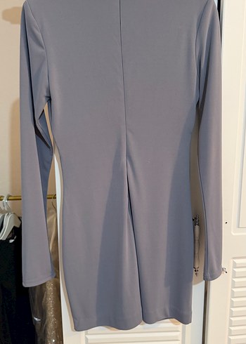 Zara Gri V Yaka Kemerli Mini Elbise