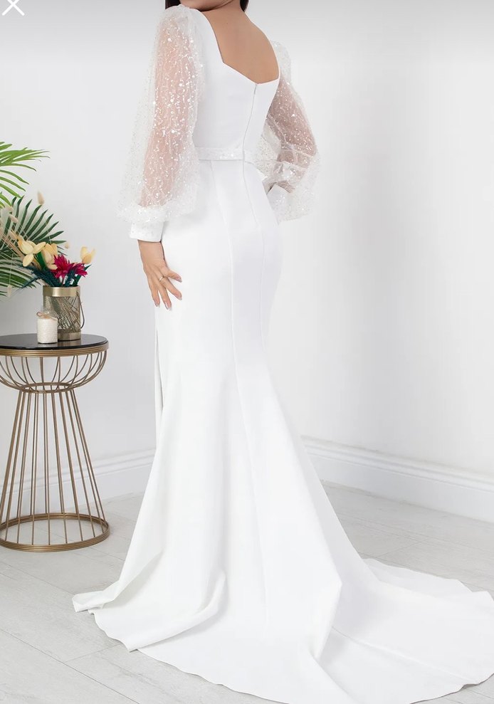 Kare yaka kollar ve bel boncuk detay abiye elbise - Görsel 2