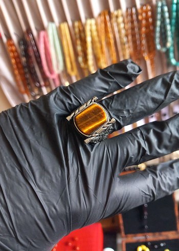 925 ayar Gümüş yüzük kaplan gözü - Görsel 8