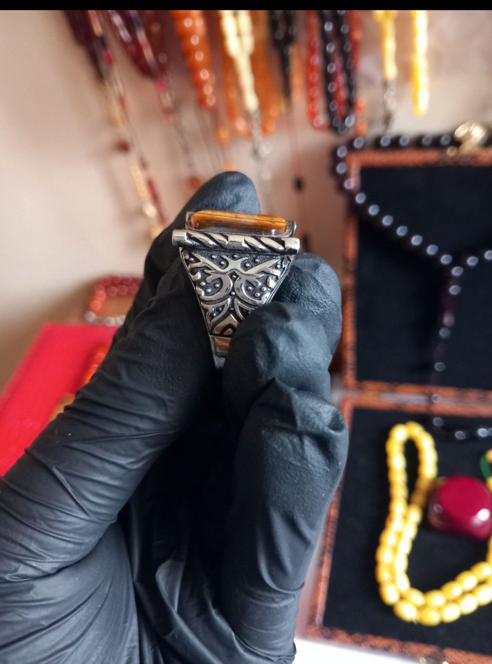 925 ayar Gümüş yüzük kaplan gözü - Görsel 5