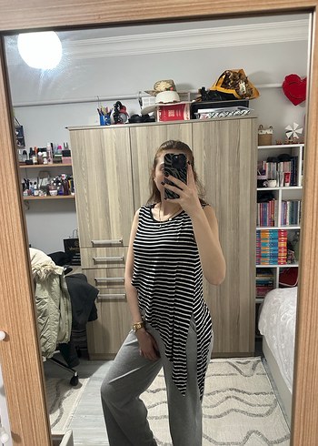 Gri Çizgili Straplez Kadın Atlet - Görsel 4