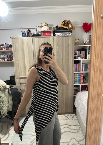 Gri Çizgili Straplez Kadın Atlet - Görsel 2