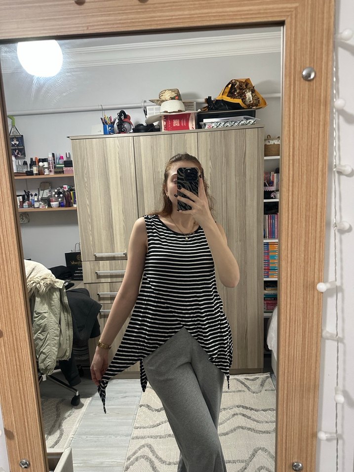 Gri Çizgili Straplez Kadın Atlet - Görsel 5