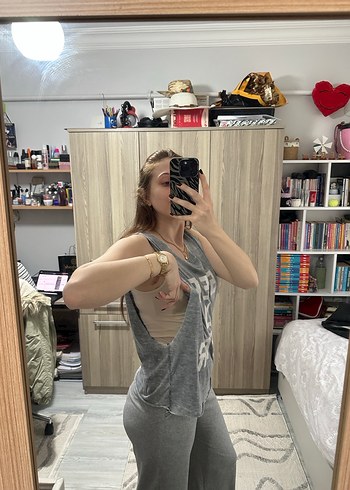 Gri Baskılı Denim Askısız Atlet - Görsel 3