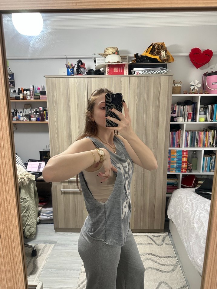 Gri Baskılı Denim Askısız Atlet - Görsel 3