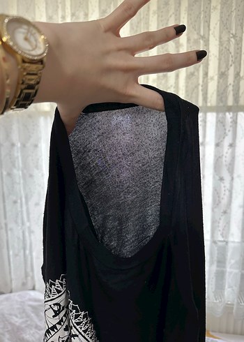 Bohem Tarz Siyah Baskılı Kadın Tişört - Görsel 4