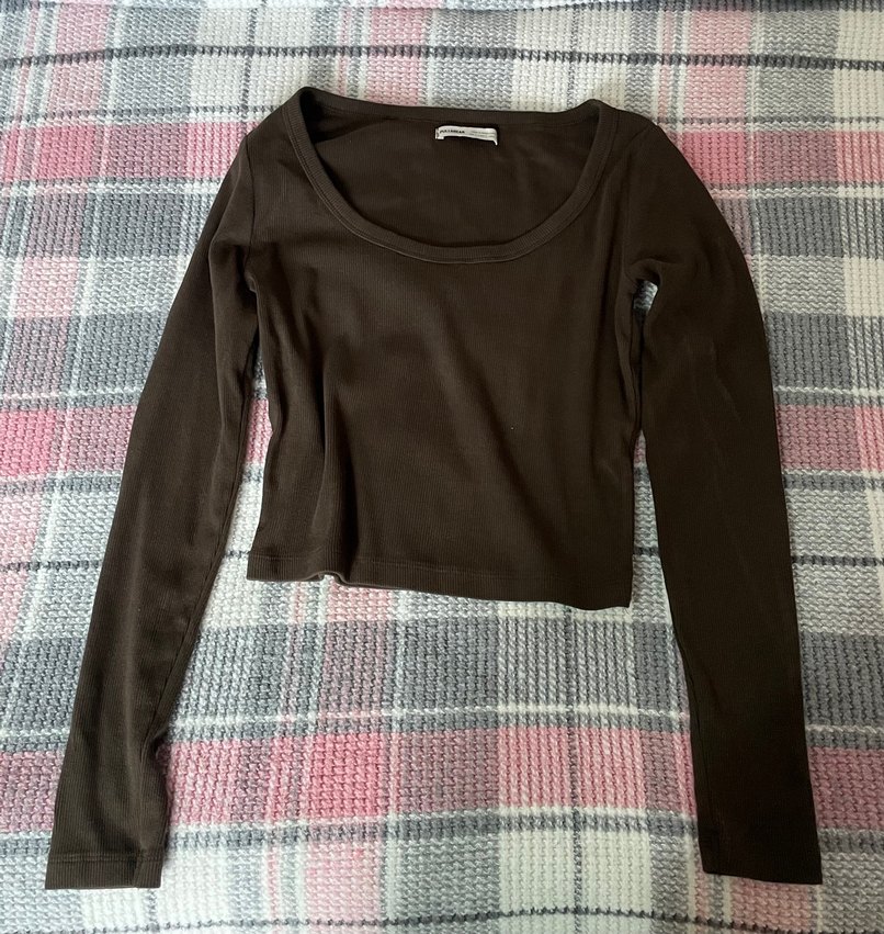 Kadın Kahverengi Uzun Kollu Crop Top - Görsel 2