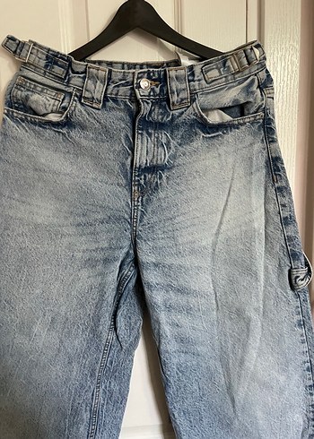 Gri Mavi Bol Kesim Midi Kot Pantolon - Görsel 2