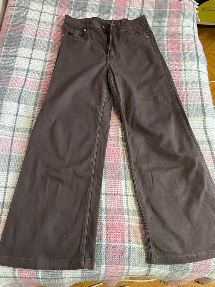 Kahverengi Bol Kesim Midi Kadın Kot Pantolon - Görsel 2