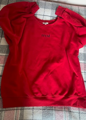 Kırmızı Kadın Sweatshirt, Uzun Kollu, Salaş Kesim - Görsel 2