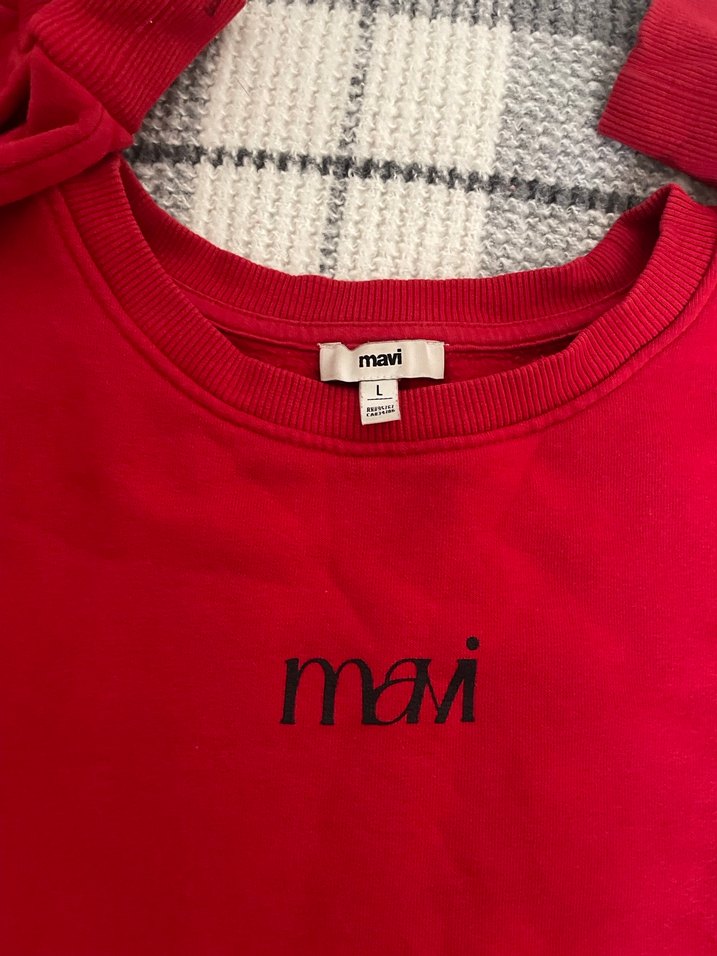 Kırmızı Kadın Sweatshirt, Uzun Kollu, Salaş Kesim - Görsel 3