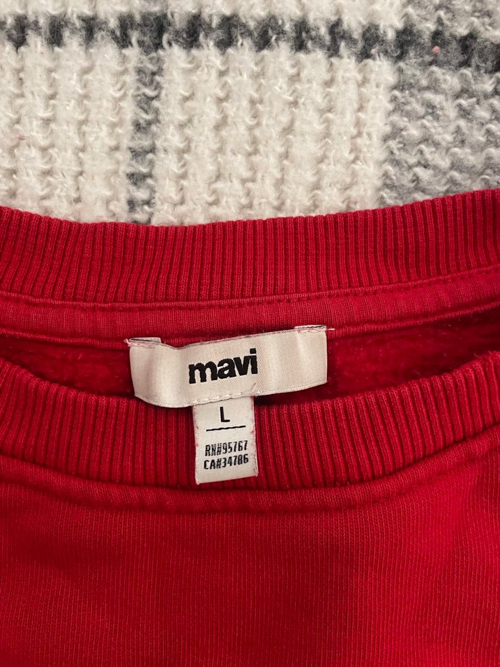 Kırmızı Kadın Sweatshirt, Uzun Kollu, Salaş Kesim - Görsel 4