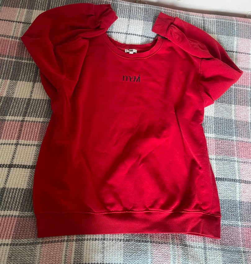 Kırmızı Kadın Sweatshirt, Uzun Kollu, Salaş Kesim - Görsel 2