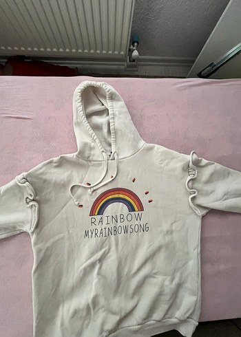 l Beden Kadın Beyaz Kapüşonlu Sweatshirt