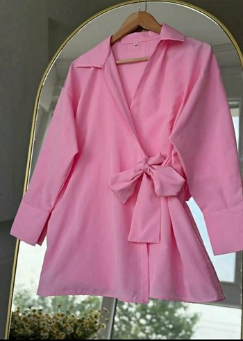 Pembe Midi Bağlamalı Kadın Gömlek - Görsel 3