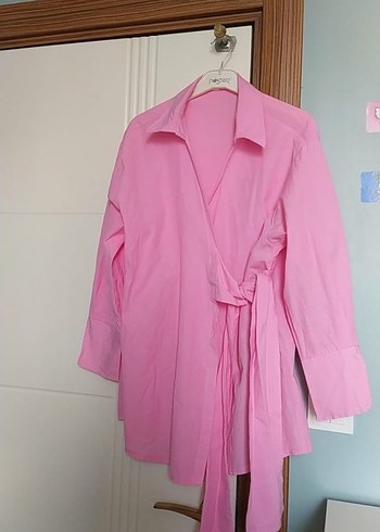 Pembe Midi Bağlamalı Kadın Gömlek - Görsel 2