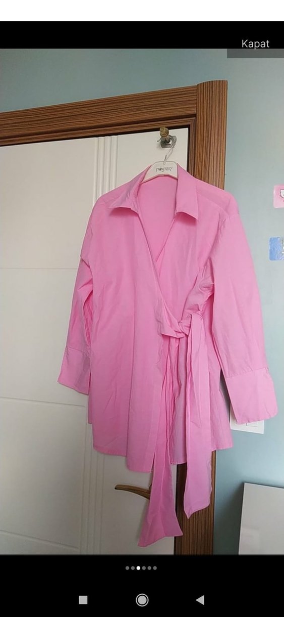 Pembe Midi Bağlamalı Kadın Gömlek - Görsel 2