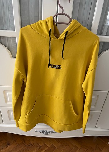 Sarı Kapüşonlu Sweatshirt PROMISE Baskılı - Görsel 3