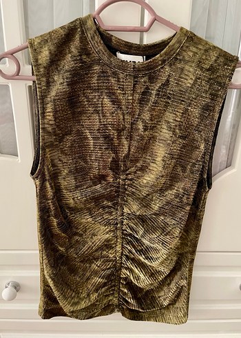 Haki renginde Yılan Desenli Kolsuz Bluz - Görsel 3