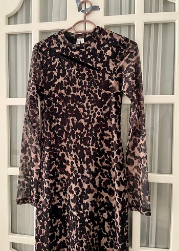 Leoparlı Uzun Kol Elbise - Görsel 3