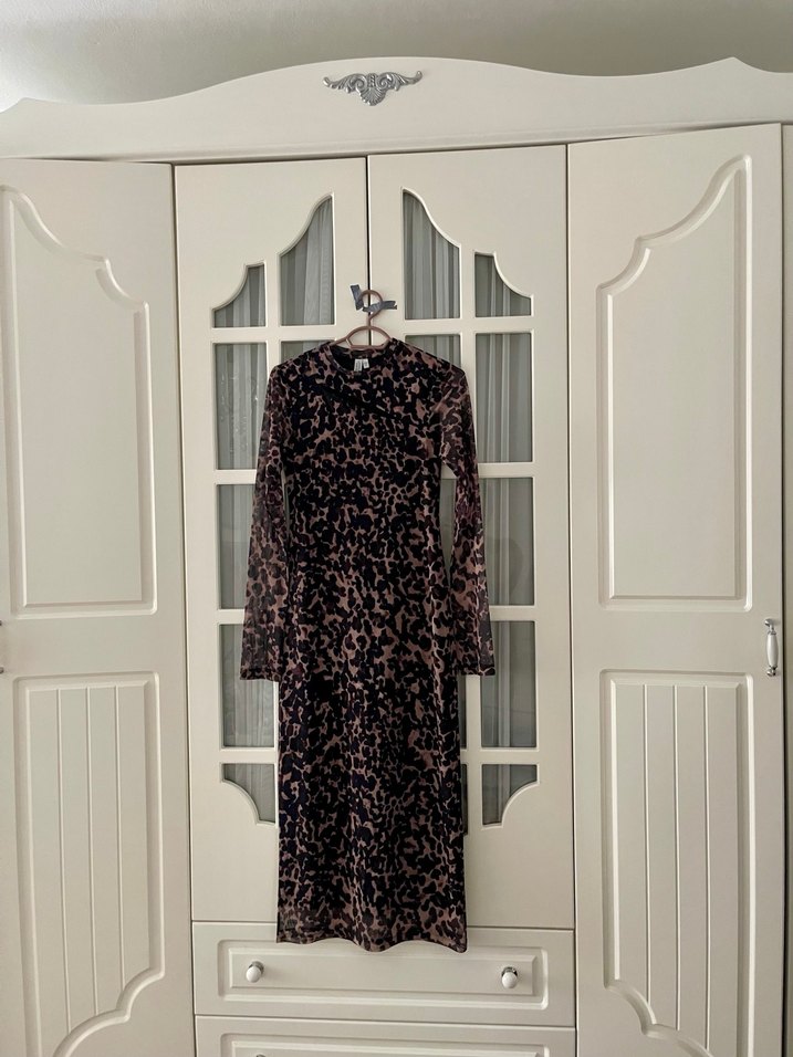 Leoparlı Uzun Kol Elbise - Görsel 5