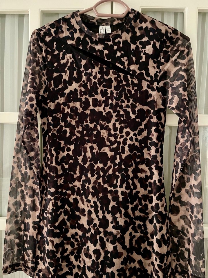 Leoparlı Uzun Kol Elbise - Görsel 4