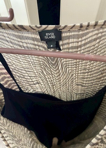 V Yaka Drapeli Zebra Desenli Simli İpli Uzun Elbise - Görsel 8