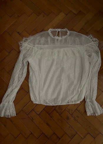 Dantelli Uzun Kollu Beyaz Bohem Bluz - Görsel 2