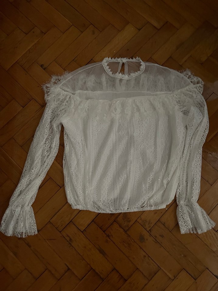 Dantelli Uzun Kollu Beyaz Bohem Bluz - Görsel 2