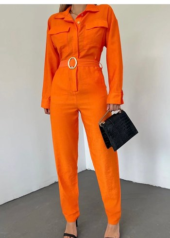 Turuncu Kemerli Kadın Tulum - Görsel 2