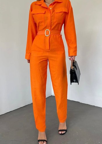 Turuncu Kemerli Kadın Tulum - Görsel 3