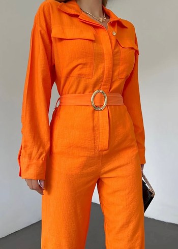 Turuncu Kemerli Kadın Tulum - Görsel 5