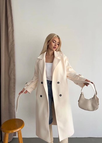 Kadın Beyaz Süet Uzun Kesim kaşe kaban - Görsel 6