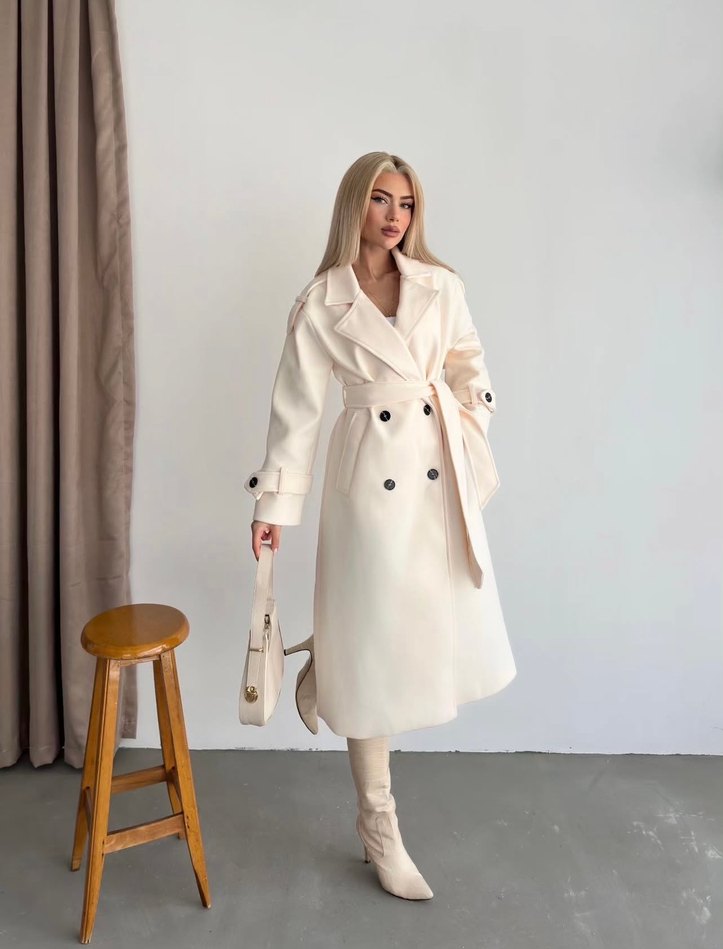 Kadın Beyaz Süet Uzun Kesim kaşe kaban - Görsel 2