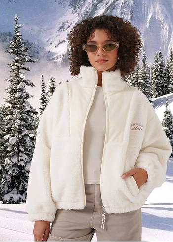 Beyaz Peluş Kadın Oversize Ceket - Görsel 4