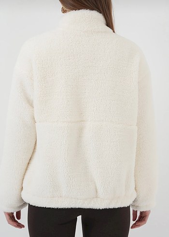 Beyaz Peluş Kadın Oversize Ceket - Görsel 9