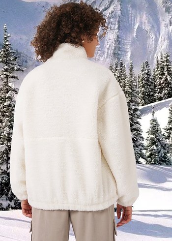 Beyaz Peluş Kadın Oversize Ceket - Görsel 6