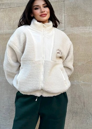 Beyaz Peluş Kadın Oversize Ceket - Görsel 7