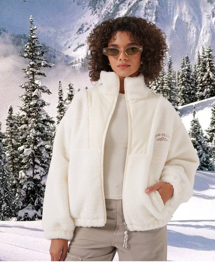 Beyaz Peluş Kadın Oversize Ceket - Görsel 4