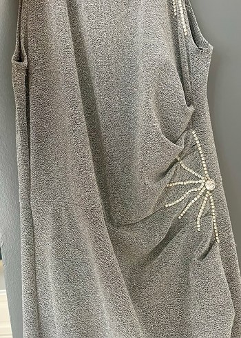 Gri taş detaylı Uzun Abiye Elbise - Görsel 5