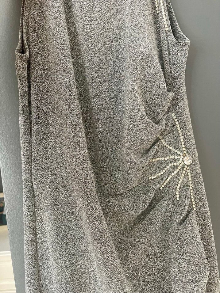 Gri taş detaylı Uzun Abiye Elbise - Görsel 5